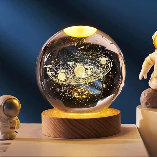 Crystal Ball Night Light,2.4 inch Glass with Woodern Base Table Lamp  (7.5 cm, Multicolor)